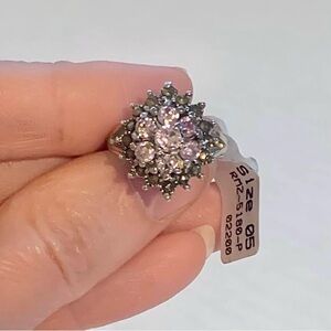 Vintage Kay Jewelers 925 Sterling Silver Pink Topaz & Peridot Cluster Ring